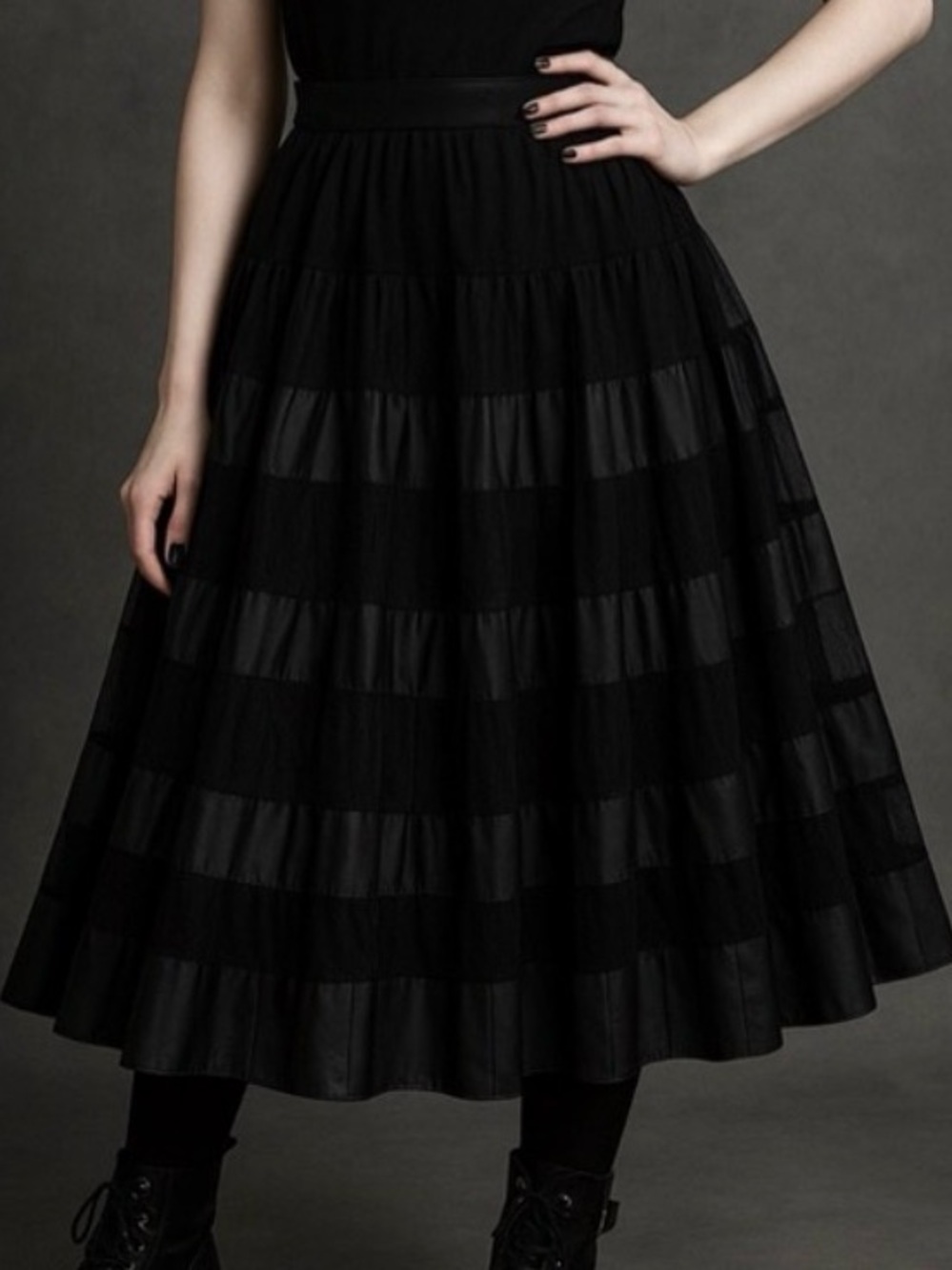 Tesoro Moda Black Faux‎ Leather Lace Pleated Skirt L Large Black Punk Sexy Maxi